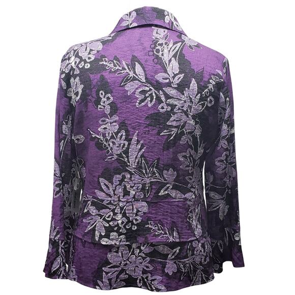 Habit Purple Floral Peplum Blouse M – BohoCore Romantic Ruffle Button Top - Picture 2 of 12